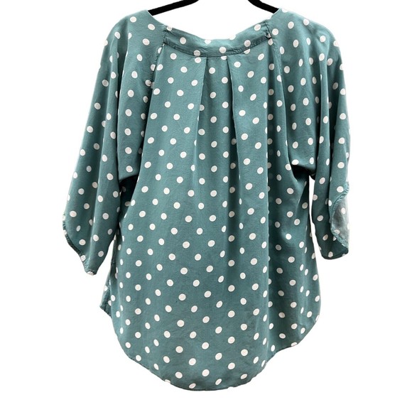 Maeve Anthropologie Green Polka Dot Blouse Top Teal S Small Half Sleeves Buttons - Picture 3 of 17